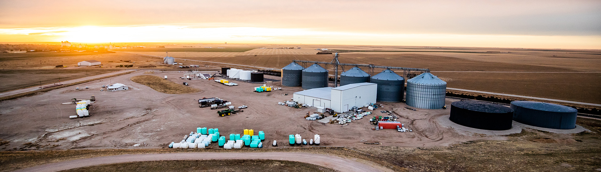 Aerial photo of CHS Holdredge facility at sunset